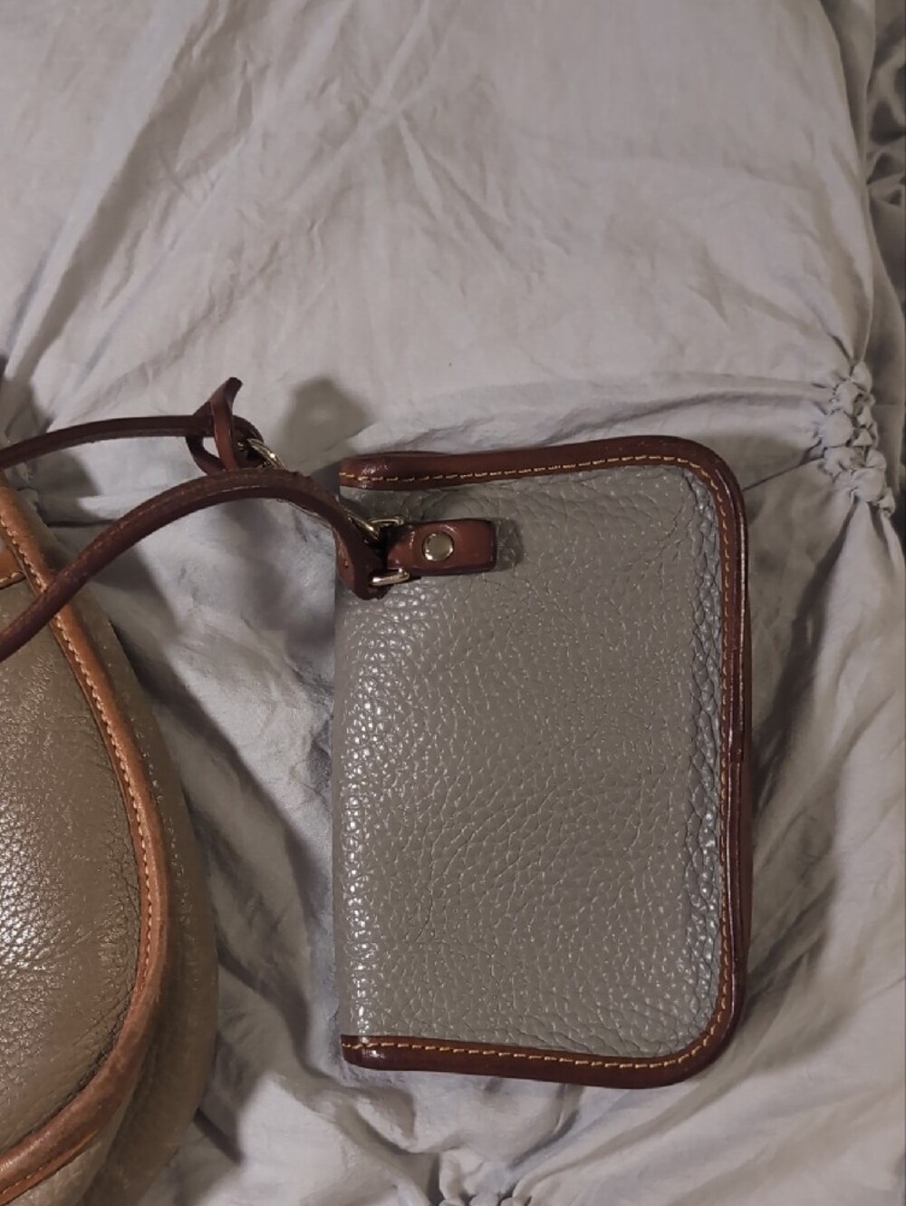 Dooney & Bourke Vintage Taupe with Tan Leather Trim Shoulder Bag - Picture 4 of 13